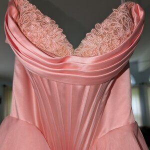 Elegant Pink Satin and Lace Dress